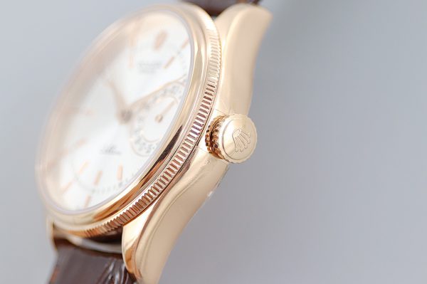 Rolex Cellini Date Or Rose Bracelet Cuir Crocodile Cadran Argent 50515 39mm Montre Réplique Homme – Image 7