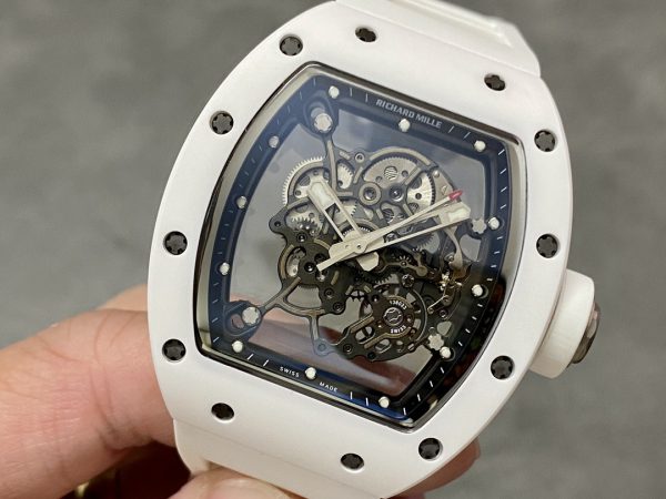 Richard Mille RM 055 RMUL2 NTPT Fibre de carbone Marque noire Bracelet caoutchouc blanc – Image 3