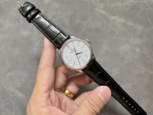 Rolex Cellini Time 50509 Bracelet Cuir Noir Cadran Blanc 39mm Montre Réplique Homme – Image 7