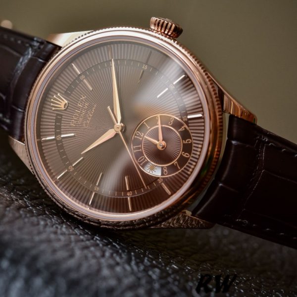 Rolex Cellini Dual Time 50525 Cadran Guilloché Brun Bracelet Cuir Brun 39mm Montre Réplique Homme – Image 6