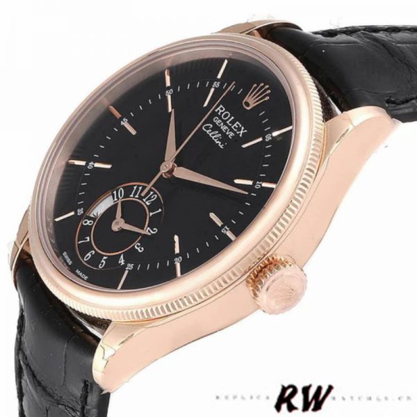 Rolex Cellini Dual Time 50525 Cadran Noir Bracelet Cuir Noir 39mm Montre Réplique Homme – Image 2