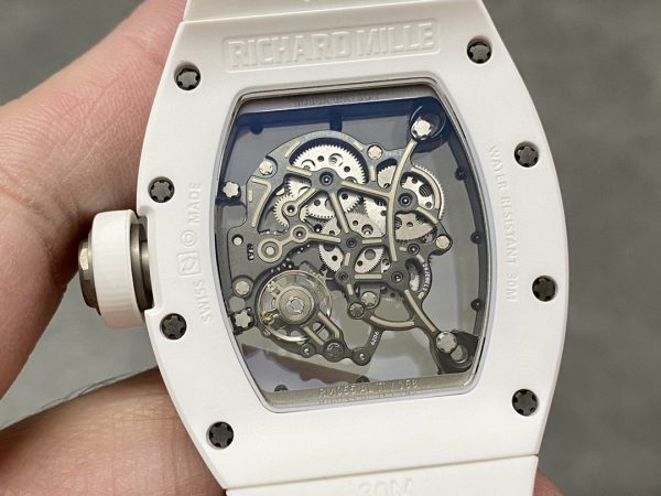 Richard Mille RM 055 RMUL2 NTPT Fibre de carbone Marque noire Bracelet caoutchouc blanc – Image 7