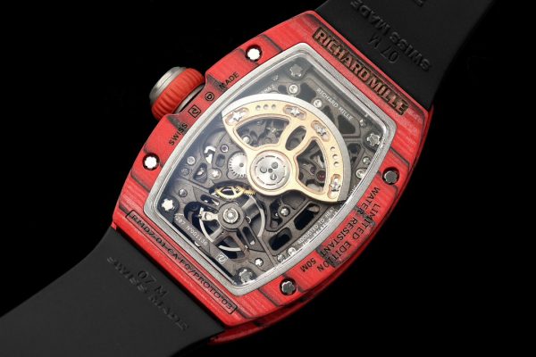 Richard Mille RM07-01 Racing Rouge Carbone Bracelet caoutchouc noir 46mm Montre Femme – Image 8