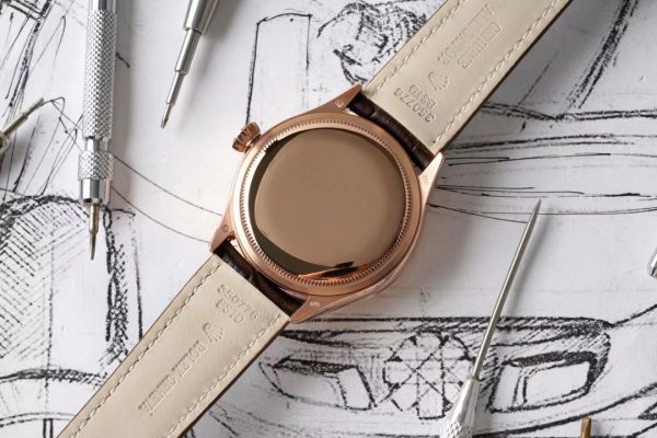Rolex Cellini Dual Time 50525 Cadran Argent Bracelet Cuir Brun 39mm Montre Réplique Homme – Image 3