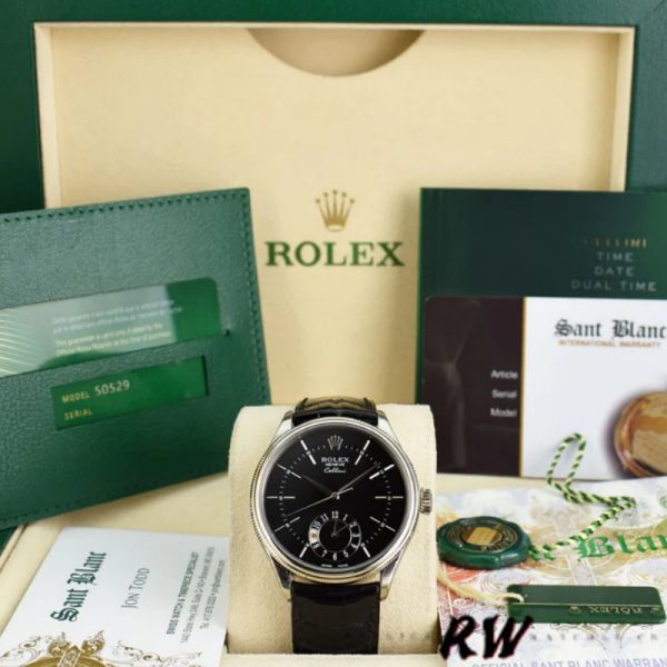 Rolex Cellini Dual Time 50529 Cadran Noir Or Blanc 39mm Montre Réplique Homme – Image 2