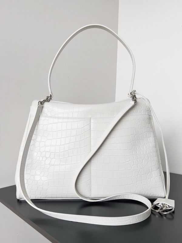 Sac Balenciaga Rodeo Grand modèle en cuir de veau embossé crocodile blanc – Image 9