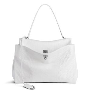 Sac Balenciaga Rodeo Grand modèle en cuir de veau embossé crocodile blanc