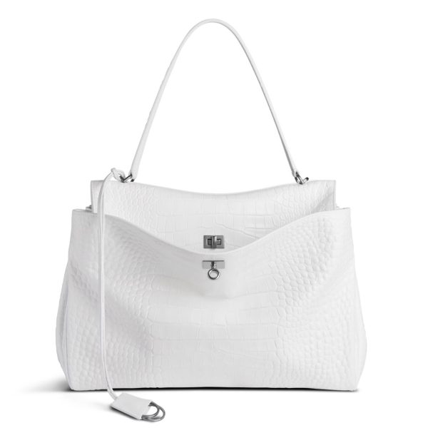 Sac Balenciaga Rodeo Grand modèle en cuir de veau embossé crocodile blanc