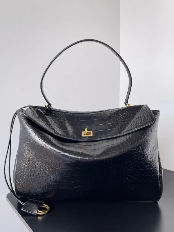 Sac Balenciaga Rodeo Grand modèle en cuir de veau embossé crocodile noir – Image 4