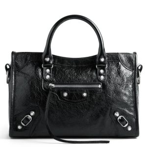 Petit sac Balenciaga Le City en cuir d’agneau Arena noir