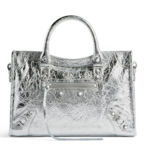 Petit sac Balenciaga Le City en cuir d’agneau métallique argenté