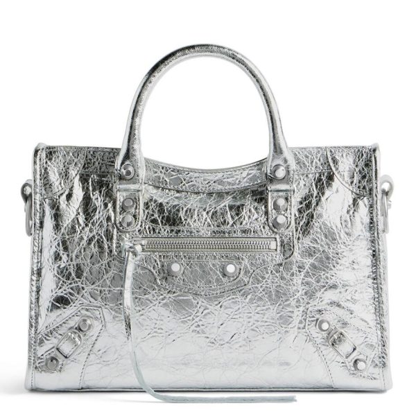 Petit sac Balenciaga Le City en cuir d’agneau métallique argenté