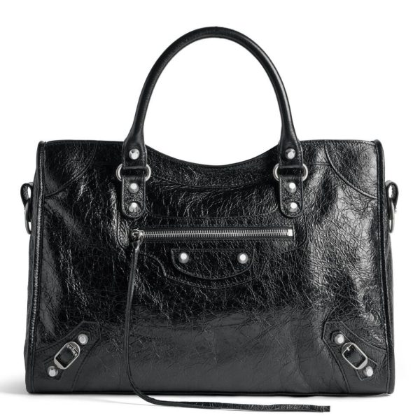 Sac Balenciaga Le City taille moyenne en cuir d’agneau Arena noir