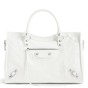 Sac Balenciaga Le City taille moyenne en cuir d’agneau Arena blanc