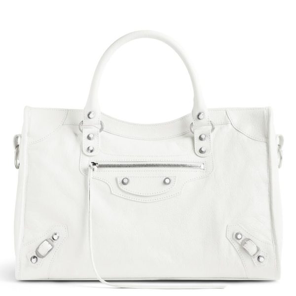 Sac Balenciaga Le City taille moyenne en cuir d’agneau Arena blanc
