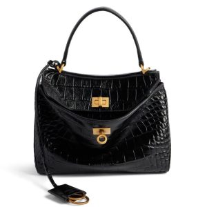 Sac Balenciaga Rodeo Mini en cuir de veau embossé crocodile noir