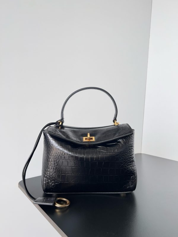 Sac Balenciaga Rodeo Mini en cuir de veau embossé crocodile noir – Image 3
