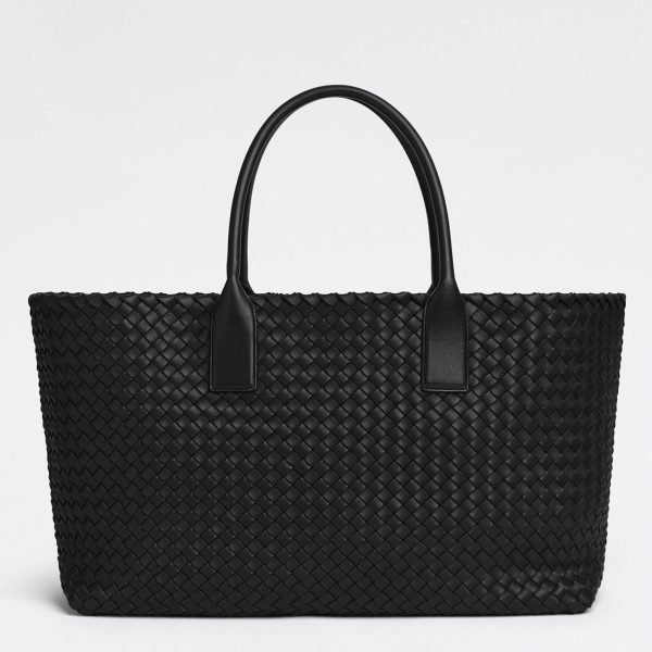 Fausse Bottega Veneta Cabat Medium en cuir d’agneau intrecciato noir