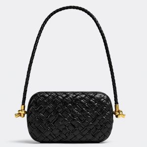 Fausse Bottega Veneta Knot Minaudiere sur Bandoulière en Cuir Intreccio Foulard Noir