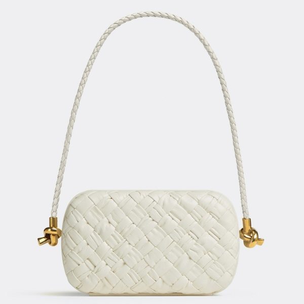 Fausse Bottega Veneta Knot Minaudiere sur Bandoulière en Cuir Intreccio Foulard Blanc