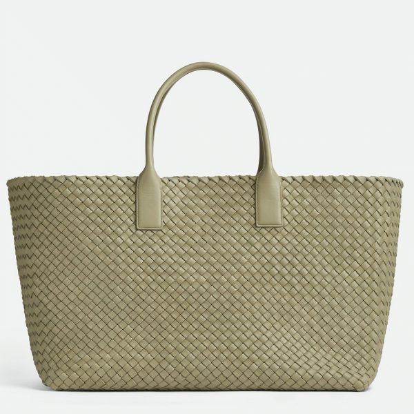 Fausse Bottega Veneta Cabat Large en cuir d’agneau intrecciato Travertine