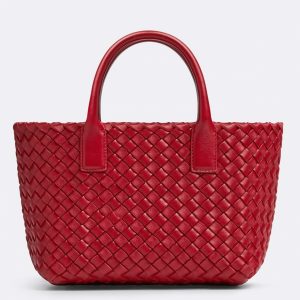 Fausse Bottega Veneta Cabat Mini en cuir d’agneau intrecciato rouge