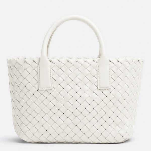 Réplique du sac Bottega Veneta Cabat Mini en cuir d’agneau intrecciato blanc