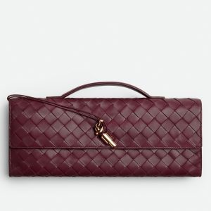 Fausse Bottega Veneta Andiamo Clutch avec Poignée en Cuir d'Agneau Intrecciato Barolo
