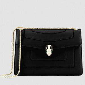 Grand sac à bandoulière Bvlgari Serpenti Forever en cuir de veau noir