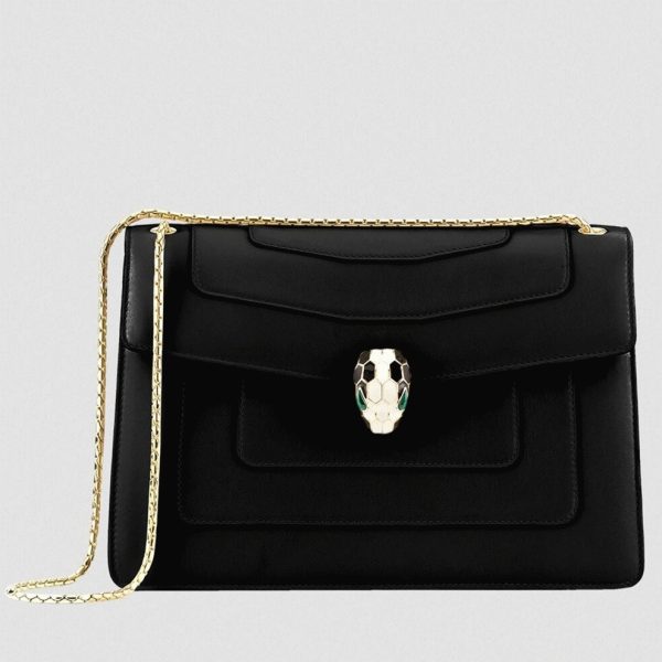 Grand sac à bandoulière Bvlgari Serpenti Forever en cuir de veau noir