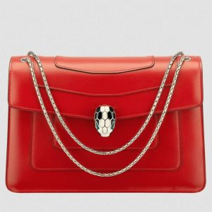 Grand sac à bandoulière Bvlgari Serpenti Forever en cuir de veau rouge