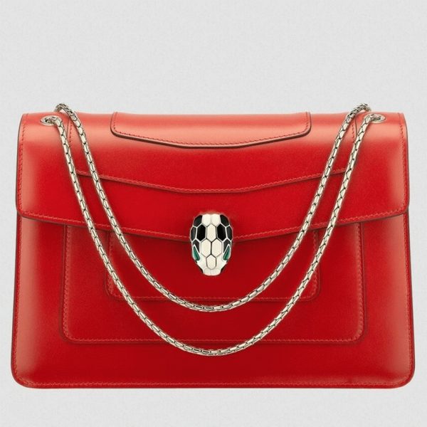 Grand sac à bandoulière Bvlgari Serpenti Forever en cuir de veau rouge