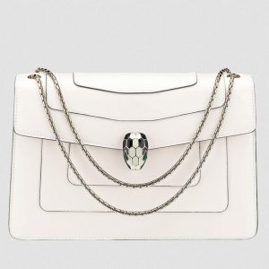 Grand sac à bandoulière Bvlgari Serpenti Forever en cuir de veau blanc