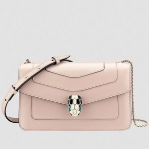 Petit sac bandoulière Bvlgari Serpenti Forever en cuir de veau beige