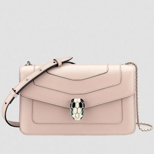 Petit sac bandoulière Bvlgari Serpenti Forever en cuir de veau beige