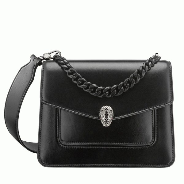 Petit sac bandoulière Bvlgari Serpenti Forever avec chaîne noir