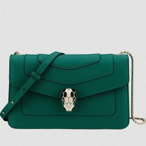 Petit sac bandoulière Bvlgari Serpenti Forever en cuir de veau vert