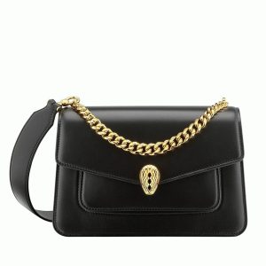 Sac bandoulière moyen Bvlgari Serpenti Forever avec chaîne noir