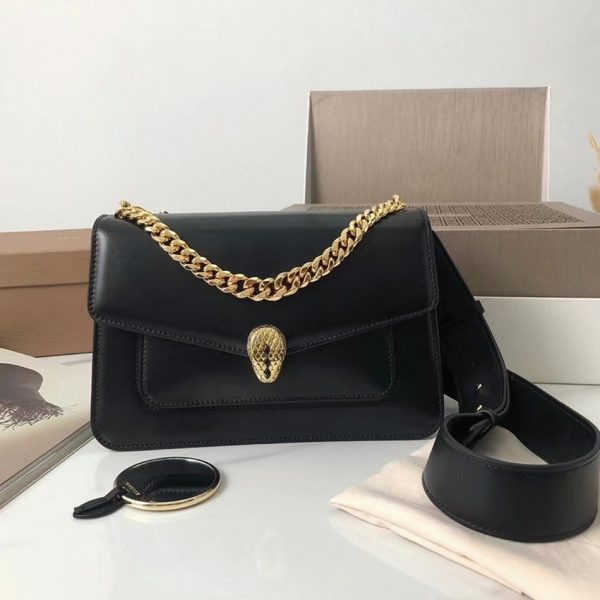 Sac bandoulière moyen Bvlgari Serpenti Forever avec chaîne noir – Image 2