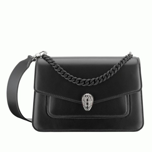 Sac bandoulière moyen Bvlgari Serpenti Forever avec chaîne noir
