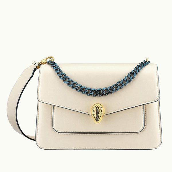Sac bandoulière moyen Bvlgari Serpenti Forever avec chaîne blanc