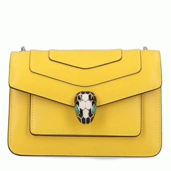 Sac à bandoulière moyen Bvlgari Serpenti Forever en cuir de veau jaune