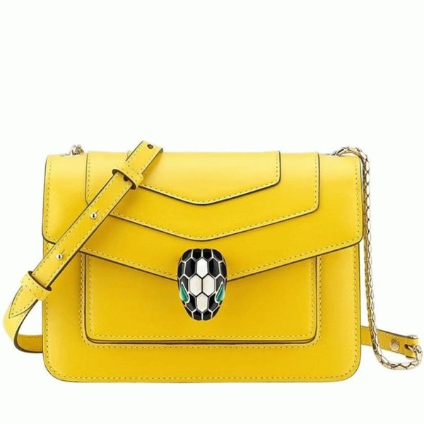 Petit sac bandoulière Bvlgari Serpenti Forever en cuir de veau jaune