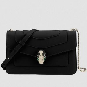 Petit sac bandoulière Bvlgari Serpenti Forever en cuir de veau noir