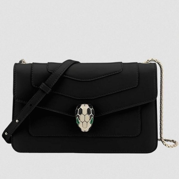 Petit sac bandoulière Bvlgari Serpenti Forever en cuir de veau noir