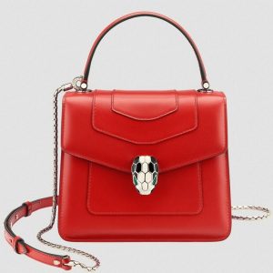 Petit sac Bvlgari Serpenti Forever en cuir de veau rouge