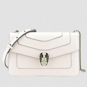 Petit sac bandoulière Bvlgari Serpenti Forever en cuir de veau blanc