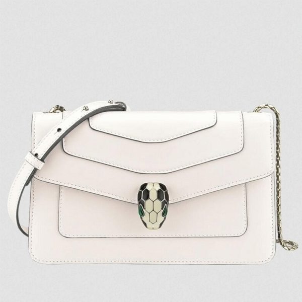 Petit sac bandoulière Bvlgari Serpenti Forever en cuir de veau blanc