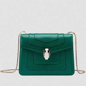 Petit sac bandoulière Bvlgari Serpenti Forever en cuir vert