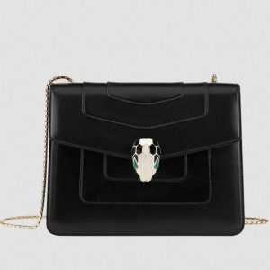 Petit sac bandoulière Bvlgari Serpenti Forever en cuir noir